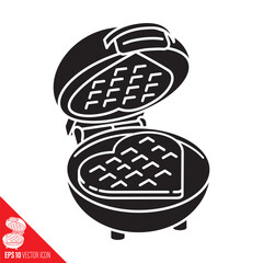 Waffle iron for heart shaped waffles vector glyph icon
