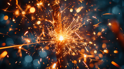 A close-up shot capturing the intricate patterns and vivid hues of a sparkling firework in celebration - obrazy, fototapety, plakaty