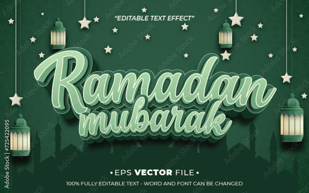 Fototapete ramadan mubarak 3d text effect editable vector and background