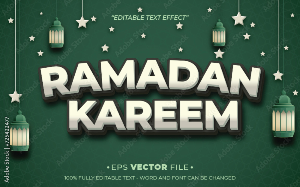 Poster ramadan kareem 3d text effect editable vector and background