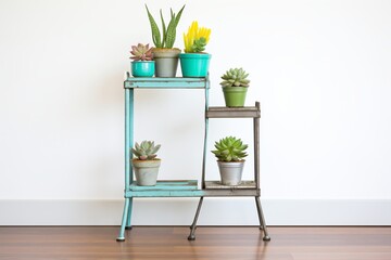 tiered metal plant stand with succulents