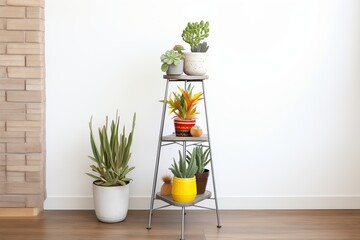 tiered metal plant stand with succulents