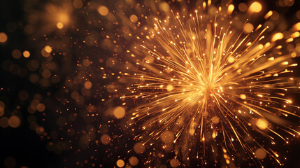 An energetic burst of golden fireworks against a backdrop of velvety darkness, radiating a sense of festivity