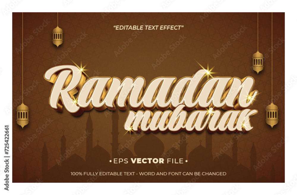 Poster ramadan mubarak 3d text effect editable vector and background