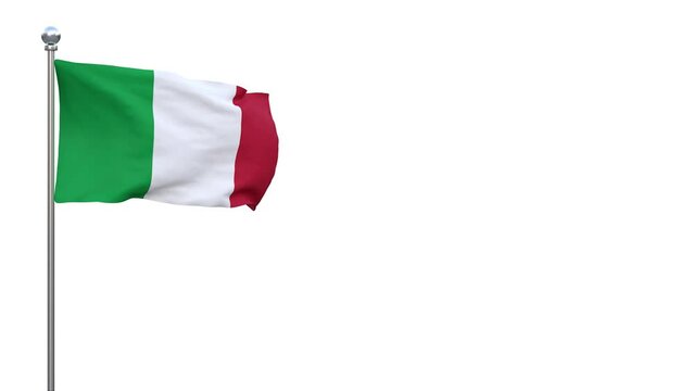 drapeau Italien en haut d'un m&acirc;t qui flotte dans le vent, couche alpha s&eacute;par&eacute;e - rendu 3D - 4K