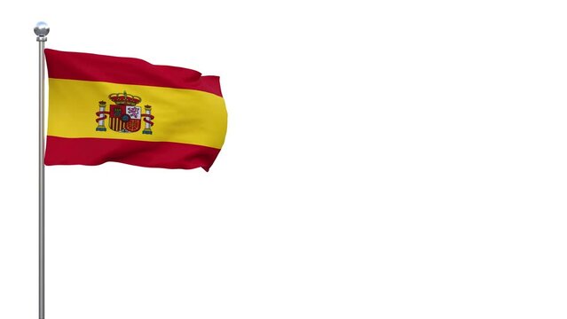 drapeau Espagnole en haut d'un m&acirc;t qui flotte dans le vent, couche alpha s&eacute;par&eacute;e - rendu 3D - 4K