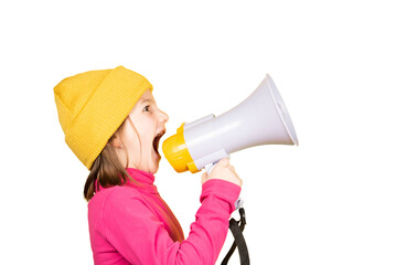 Angry child shouting on megaphone