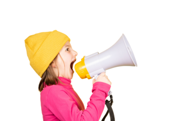 Angry child shouting on megaphone