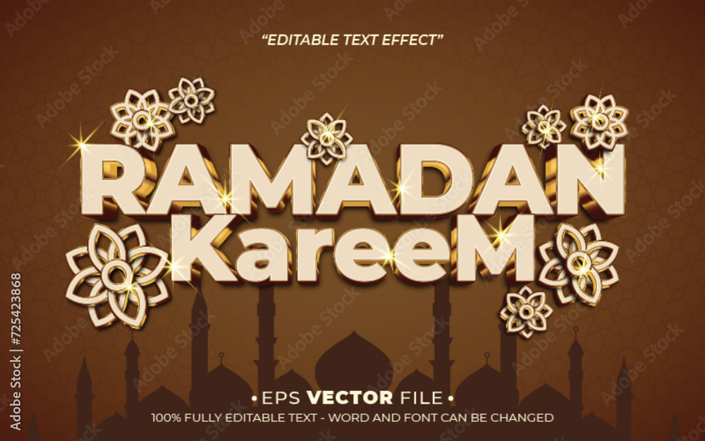 Poster ramadan kareem 3d text effect editable vector and background
