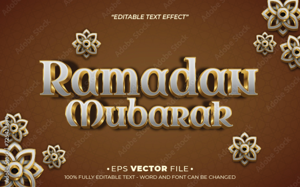 Poster ramadan mubarak 3d text effect editable vector and background