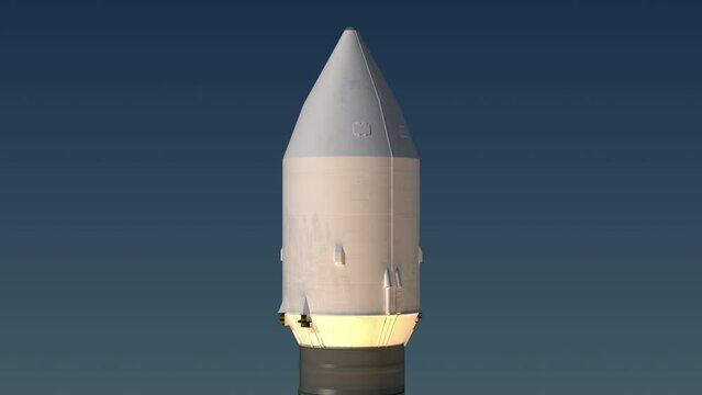 Launch of a cargo carrier rocket. 3d animation. 4k.