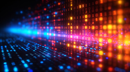Naklejka premium abstract binary code background with multicolored numbers, symbols with depth of field effect. The outgoing perspective