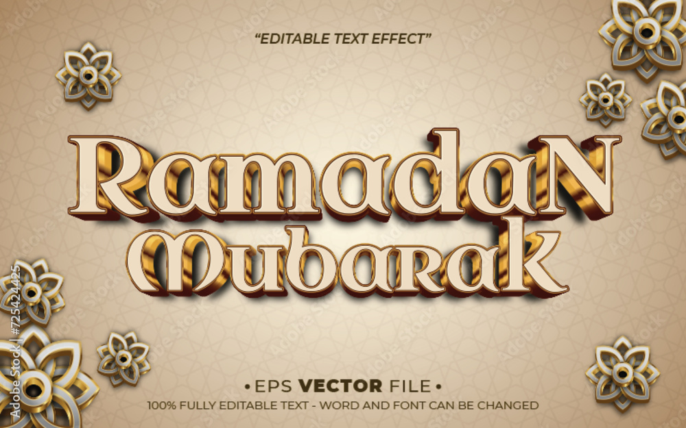 Poster ramadan mubarak 3d text effect editable vector and background