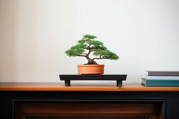 small bonsai tree in black rectangular pot in a minimalistic room