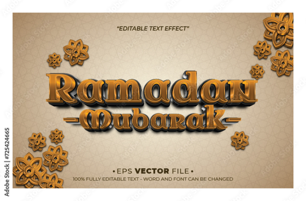 Poster ramadan mubarak 3d text effect editable vector and background