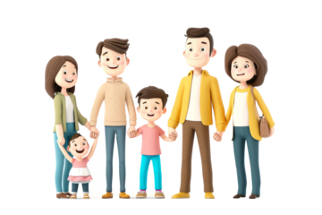 family holding hands and smiling together, happiness in the bond between parent and children on a white background.