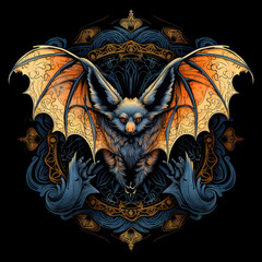 Ominous bat with wings spread. Surrealistic image of vampire monster