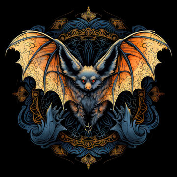 Ominous bat with wings spread. Surrealistic image of vampire monster