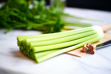 close-up shot of celery sticks ready to be juiced