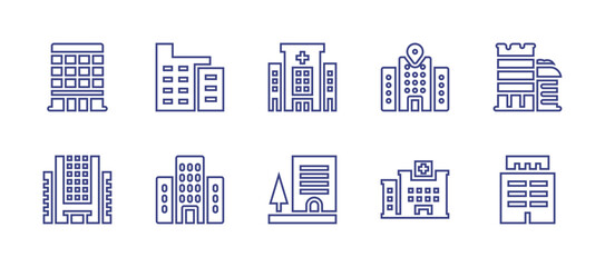 Building line icon set. Editable stroke. Vector illustration. Containing building, hospital, furniture, buildings, hospital building.