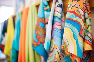 an assortment of colorful silk scarves displayed