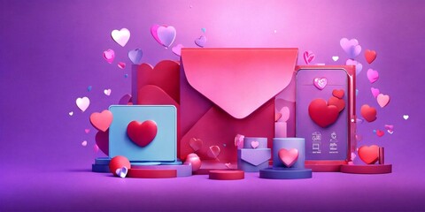 icon 3 d, lilac background, subscriber, hearts, subscriptions