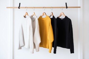 chunky cableknit sweaters on a black minimalist rack