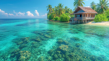 Breathtaking View of Paradise Beautiful Panorama of Maldives Tropical Island 