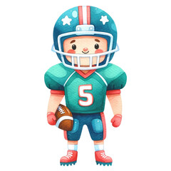 Watercolor cute boy american football player. American Football competition. American Football element clipart.