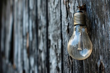 a light bulb on a wood wall