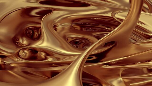 Flight through golden abstract surreal organic alien structure in curve wavy bio forms. Seamless looping. 3D Animation. 4k. 