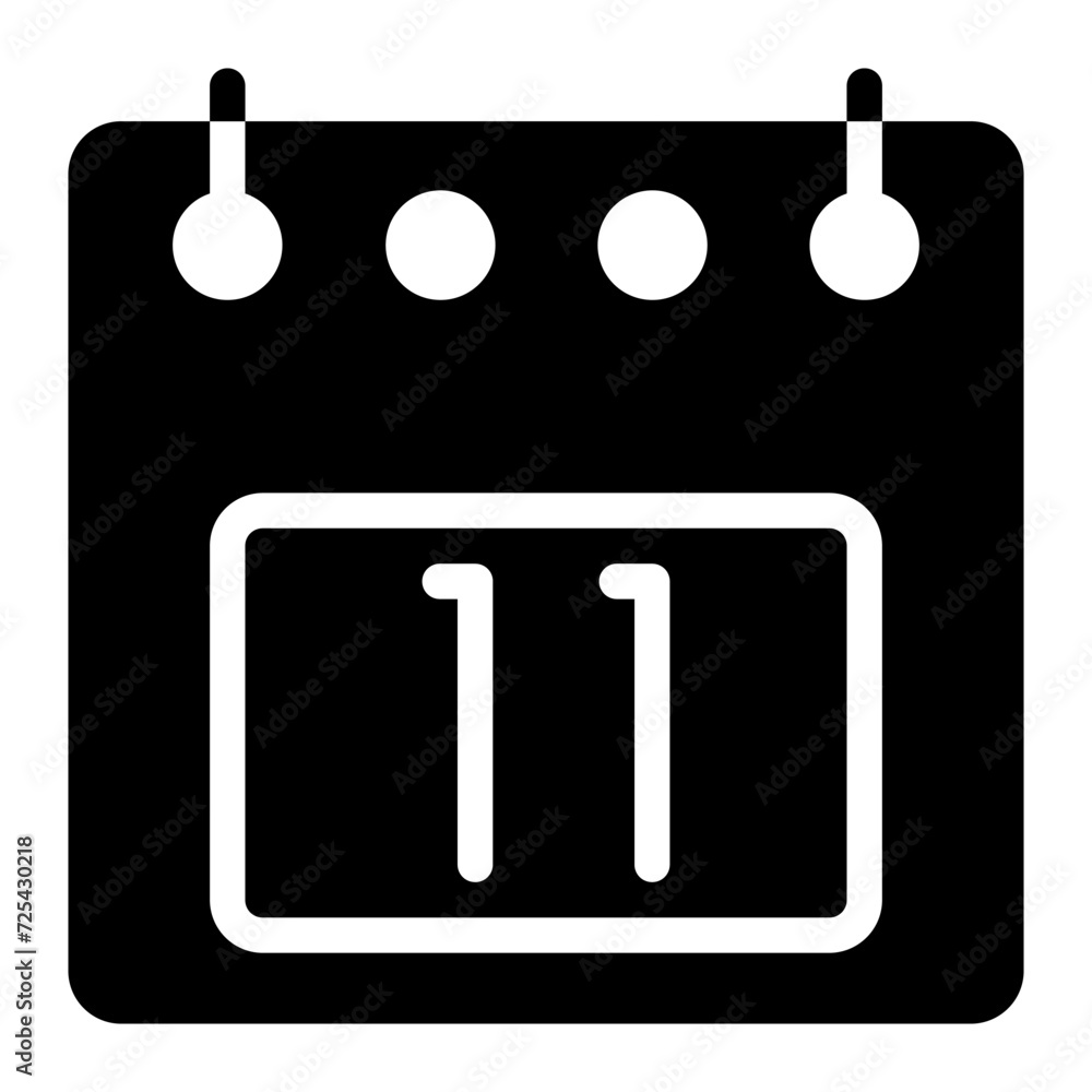 Poster calendar icon, date 11 design solid style vector illustration. flat design style, black color. can b
