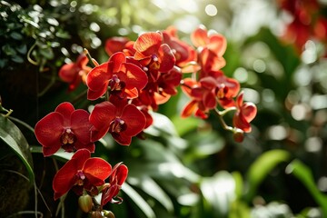 a close up of red flowers