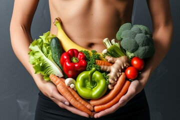 woman holding vegetables,  gut health concept