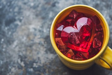 a red heart in a yellow cup