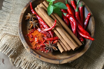 a bowl of spices and chilies