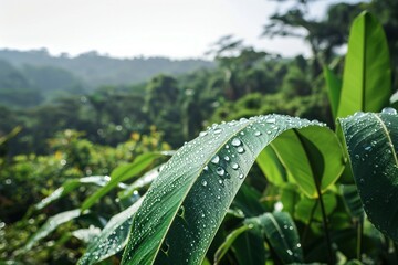 a close up of a leaf with water droplets on it