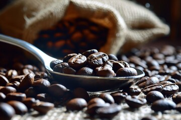 a spoonful of coffee beans