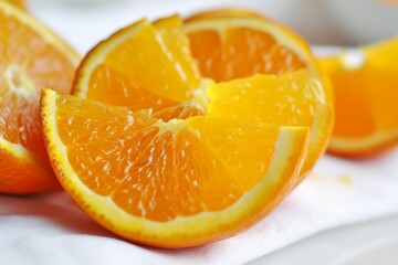 a sliced orange on a white napkin