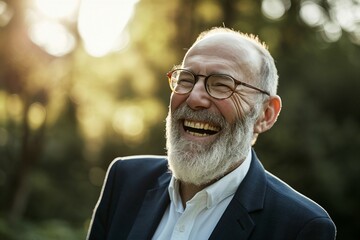 a man with a beard laughing