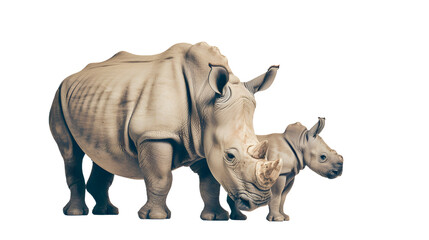 Two Rhinoceros Standing on White Background