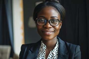 a woman wearing glasses and a suit - obrazy, fototapety, plakaty