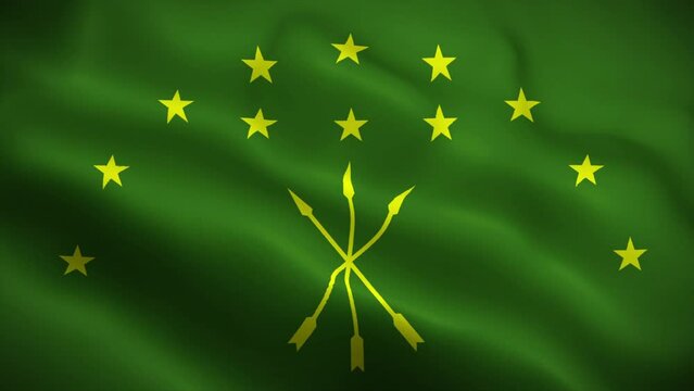 Adygea flag waving animation, perfect loop, official colors, 4K video