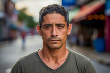 Portrait of middle aged hispanic man at the street