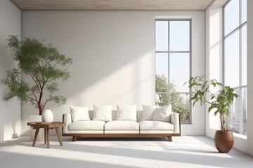 Modern Living Room Interior with Frame Poster Mockup, 3D Render, and Stunning Illustration. Made with generative AI technology