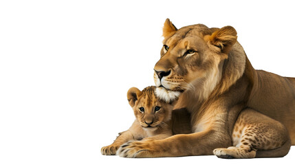 A Lion and a Cub Laying Down Together