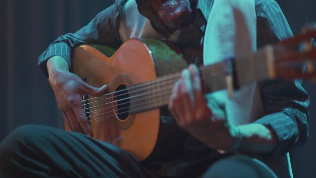 Guitarist playing Spanish guitar at a concert