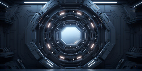 Abstract in futuristic interior of spaceship with power technology, Scifi futuristic background