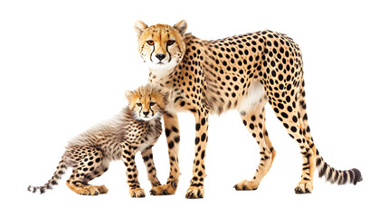 A Mother Cheetah and Her Two Cubs