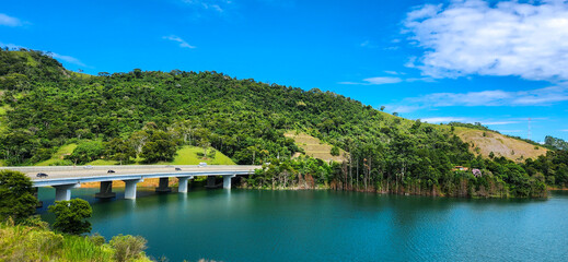dam bridge on the tamoios highway on the coast of brazil
